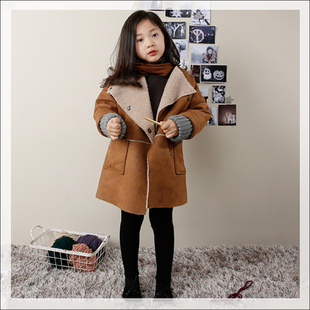 儿童羊羔绒外套韩版长袖秋冬季中长款大衣女童加厚加绒中大童风衣