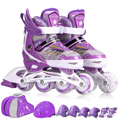 巴童儿童溜冰鞋直排轮滑鞋套装滑冰鞋旱冰鞋可调闪光男女