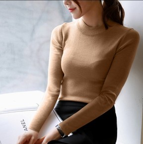 2015秋冬女装半高圆领长袖针织衫修身紧身套头显瘦打底衫毛衣包邮