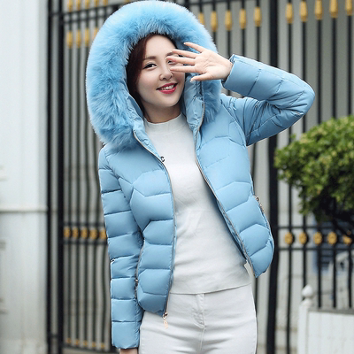冬季短款羽绒棉服女士韩版修身加厚保暖连帽大毛领棉衣外套
