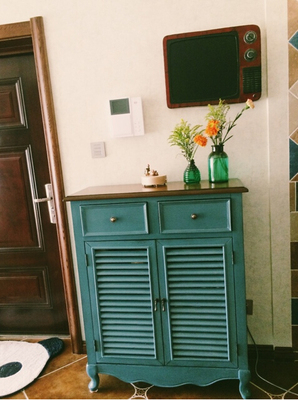 地中海鞋柜 可定制全实木美式乡村复古玄关厅柜 超大储物柜斗柜
