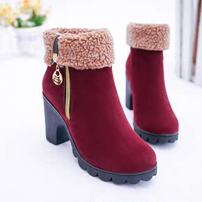 欧美女靴中筒2015秋冬爆款潮流短靴时尚两穿侧拉链加绒保暖雪地靴