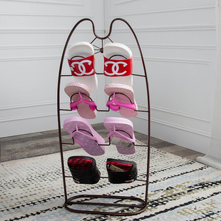 欧式简易铁艺拖鞋架客厅浴室沥水小鞋架居家创意萌萌猫拖鞋收纳架