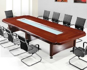 厂家直销办公家具贴木皮红胡桃实木会议桌油漆会议桌烤漆