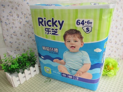 Ricky乐芝瞬吸环腰婴儿弹力纸尿裤S码64+6片装