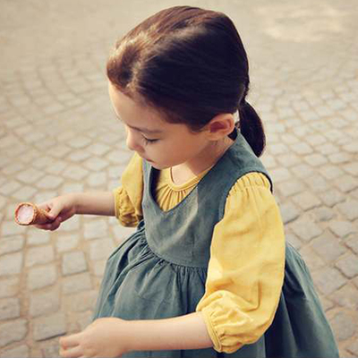 2015春秋 韩国童装 女童 百搭加厚棉面料休闲实用儿童长袖圆领T恤