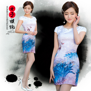现代时尚改良短旗袍女装连衣裙春夏中式复古日常礼服棉中国风服饰
