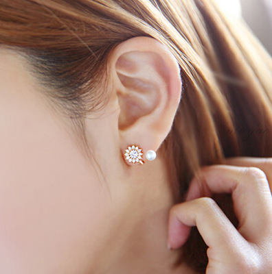 日韩925纯银后挂式耳钉 简约甜美女士气质耳环防过敏可爱珍珠耳夹