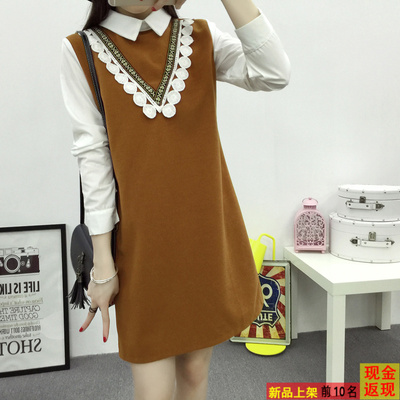 人气长裙长袖韩版套头通勤装饰秋季常规两件立体领假衬衫连衣裙