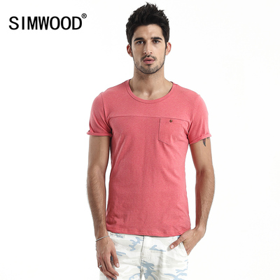 Simwood男装夏装新款时尚拼接纯棉圆领短袖t恤潮口袋装饰T恤