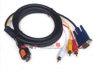 HDMI转VGA+AV莲花转换线 视音频连接线 电脑电视3RCA数据线1.5米
