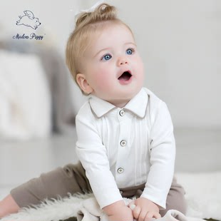 小猪麦都秋季新生婴儿连体衣长袖爬服男女宝宝哈衣服纯棉外出服装