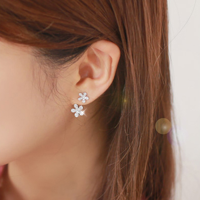 日韩国s925纯银花朵后挂式耳钉女气质甜美耳环时尚可爱耳饰防过敏