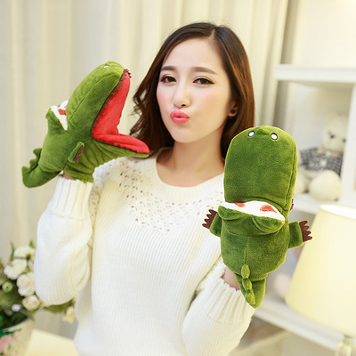 富柜 韩版冬季女士全指可爱加绒加厚保暖可爱鳄鱼卡通手套女学生