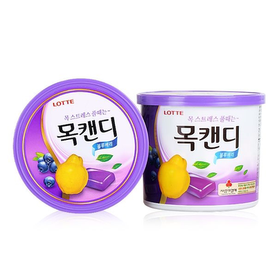 韩国进口乐天蓝莓润喉糖桶，蓝莓木瓜润喉薄荷糖148g 包邮