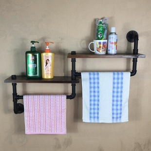 loft创意工业风水管毛巾置物架复古浴巾壁挂架铁艺墙上多层纸巾架
