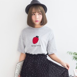 夏百搭学院原宿风闺蜜学生装水果草莓精致贴布女式T恤