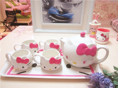 新品包邮创意礼品套装Hello Kitty 凯蒂猫茶具套装KT茶壶茶杯陶瓷