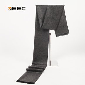 ZEEC高档男士围巾纯灰色韩版潮年轻人冬季真丝拉绒男式围脖礼盒装