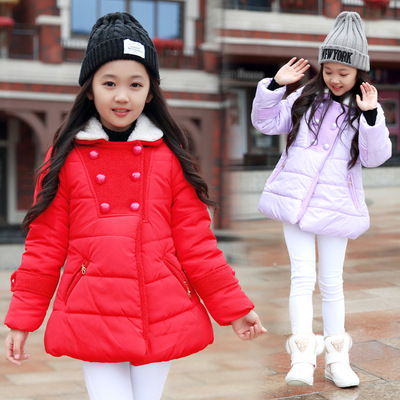 2015韩版童装棉衣冬款保暖女童双排扣加厚儿童棉衣外套棉服包邮
