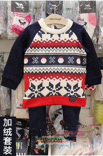 韩国童装秋冬款男童冬装套装2015新款韩版加绒卫衣两件套1-5岁潮