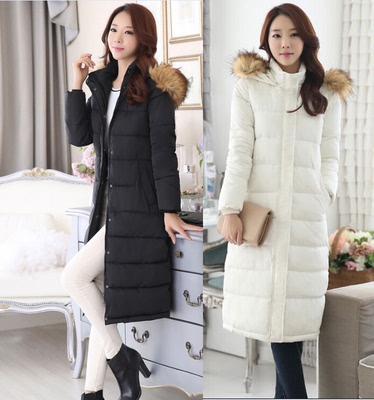 2015冬装新款韩版大码大毛领过膝盖超长款加厚羽绒棉服棉衣女外套