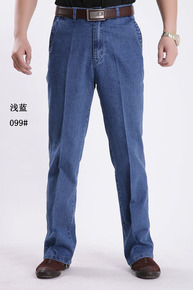 特价新款 男士弹力牛仔裤直筒高腰宽松长裤加肥加大最大腰围3尺4