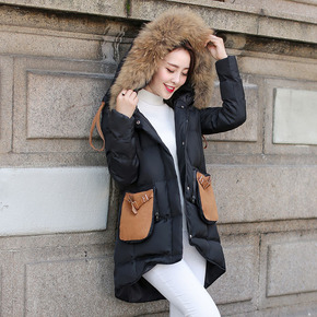 2015冬装韩国宽松棉衣女中长款长短后长拼色高端连帽棉服外套潮