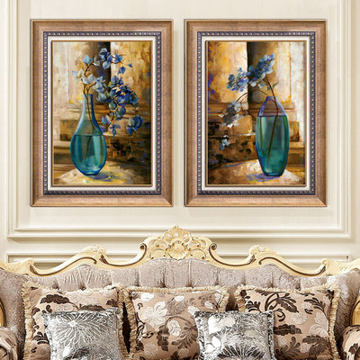 欧式客厅装饰画美式挂画沙发背景墙画壁画 花卉有框画三联画