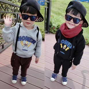 童装冬装上衣男童外套加厚韩版潮宝宝加绒卡通卫衣套头衫1-2-3岁