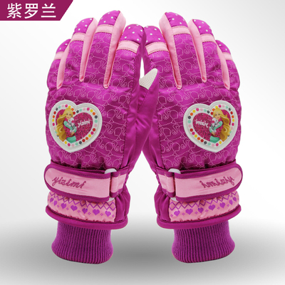 儿童手套冬季保暖防水棉绒加厚 韩版女学生卡通可爱分指滑雪手套