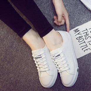 2015夏季新款白色休闲鞋平底低帮韩版女鞋系带帆布鞋学生布鞋女鞋