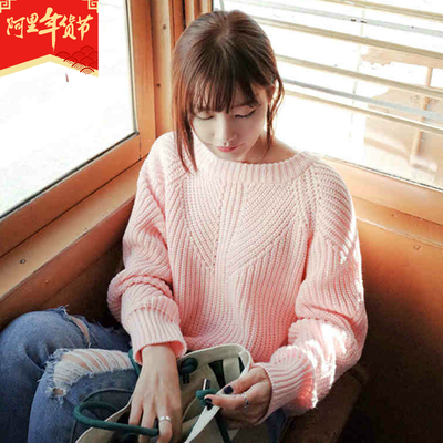 2015新款毛衣女套头宽松 短款韩版学生针织高领长袖纯色毛衣外套