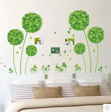 墙贴家装卧室房间客厅背景墙 可移除墙面装饰壁贴纸 绿色三叶草