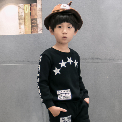 2015韩版男童长袖套头加绒卫衣欧美时尚冬季童装