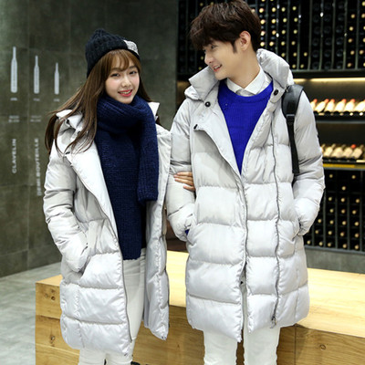 情侣装冬装2015新款韩版字母中长款加厚羽绒棉衣修身棉服男女外套
