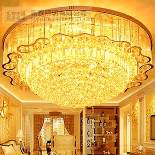 酒店工程欧式金色圆形水晶吸顶灯客厅灯现代LED卧室灯具餐厅灯饰