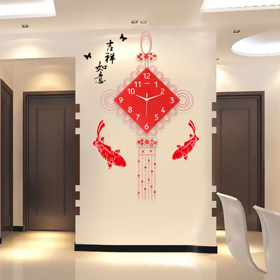 一红中国结壁钟时尚装饰钟表挂钟客厅创意现代石英钟大号时钟静音
