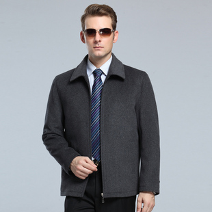 品牌羊绒羊绒夹克男2015秋冬新款翻领茄克中年男士爸爸装加厚外套