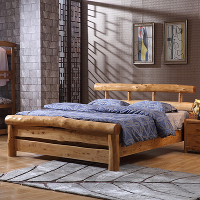 原生态原木实木环保双人床大床柏木1.5 1.8米高箱床 现代简约家具