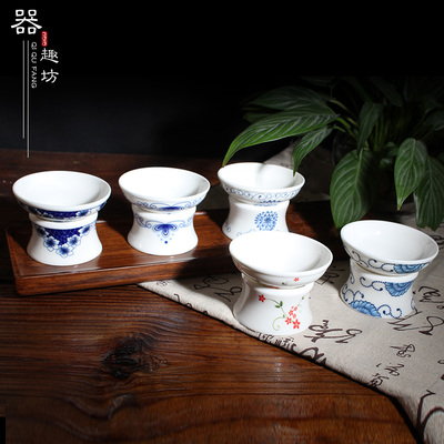 景德镇青花瓷陶瓷茶滤玲珑镂空茶具不锈钢滤茶器茶叶过滤器茶漏