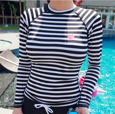 韩国正品代购DDD 气质修身条纹舒适透气时尚长袖泳衣LZ29372