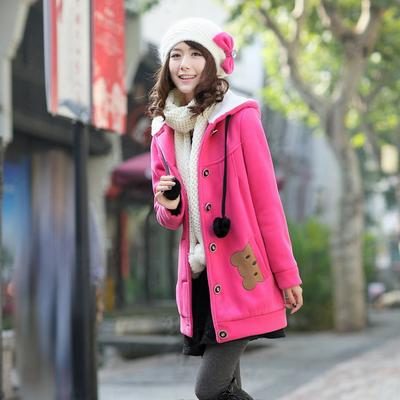 青少年冬天大码女装韩版学生卫衣中长款修身开衫加绒加厚风衣外套