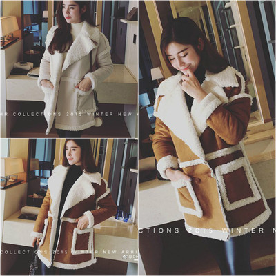 蘑菇街潮2016冬季新款女装韩版中长款羊羔毛加厚毛呢外套呢子大衣
