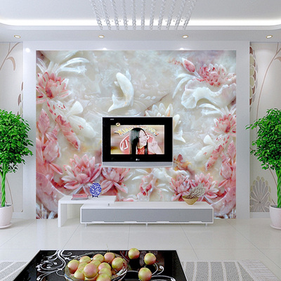 中式山水画玉雕3D立体电视背景墙纸客厅卧室无缝壁画壁纸墙纸自粘
