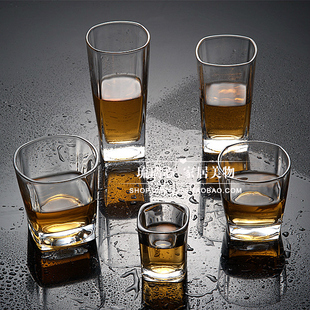 包邮 创意耐热家用透明玻璃水杯套装方杯子加厚批发威士忌杯酒杯