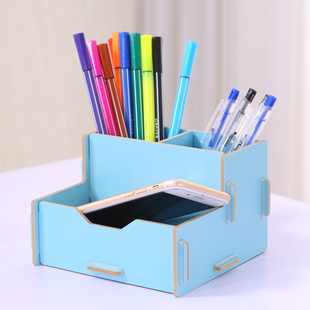 艾雅 特价木质笔筒创意时尚韩国多功能整理盒DIY办公桌面收纳盒