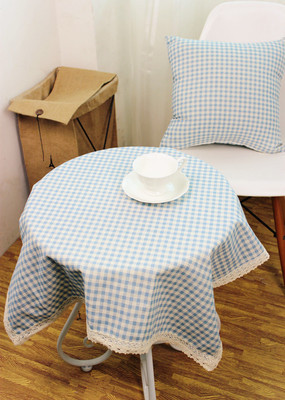 蓝色格子桌布棉麻 田园 宜家 餐桌布 台布布艺 茶几布可定制 包邮