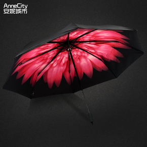 防晒伞紫外线 遮阳伞晴雨伞两用双人三折伞小黑胶折叠超轻创意女