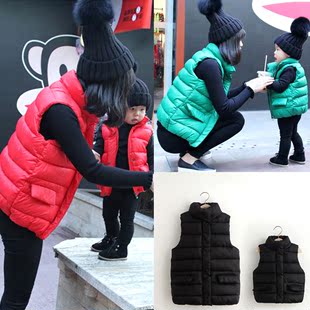 亲子装2015秋冬韩版新款加厚棉衣外套母子母女儿童羽绒服马甲童装